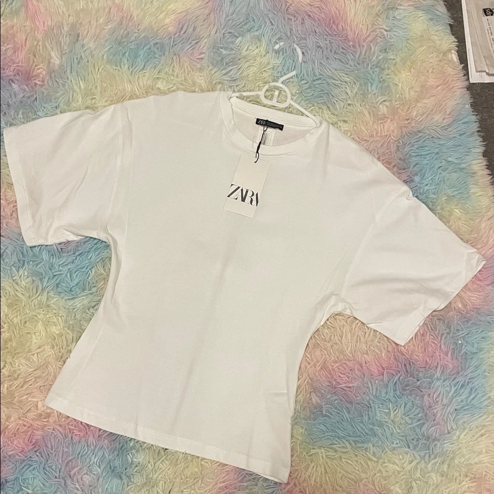 NWT Zara Oversized Zippered Back White Tee - Picture 8 of 9